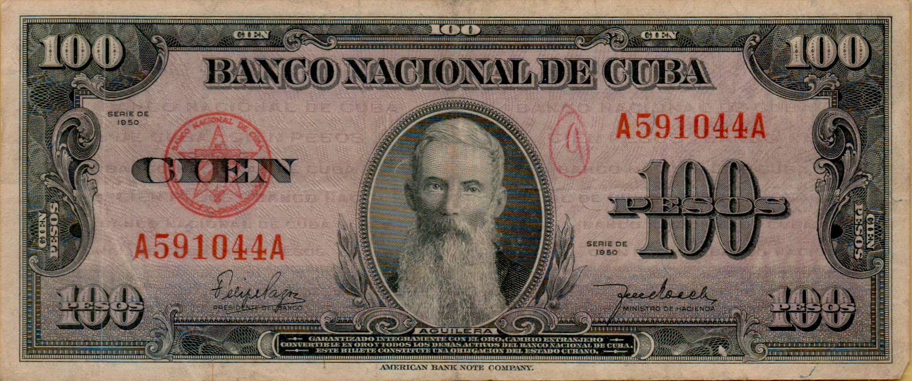 Cuba 100 1950 VF P-82/a